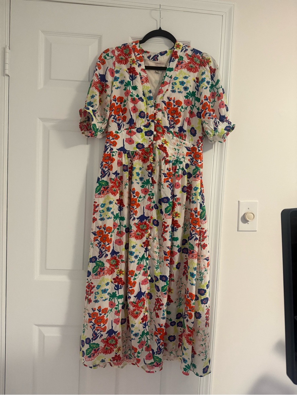Boden Cream Maxi Dress with Bright Floral Print
